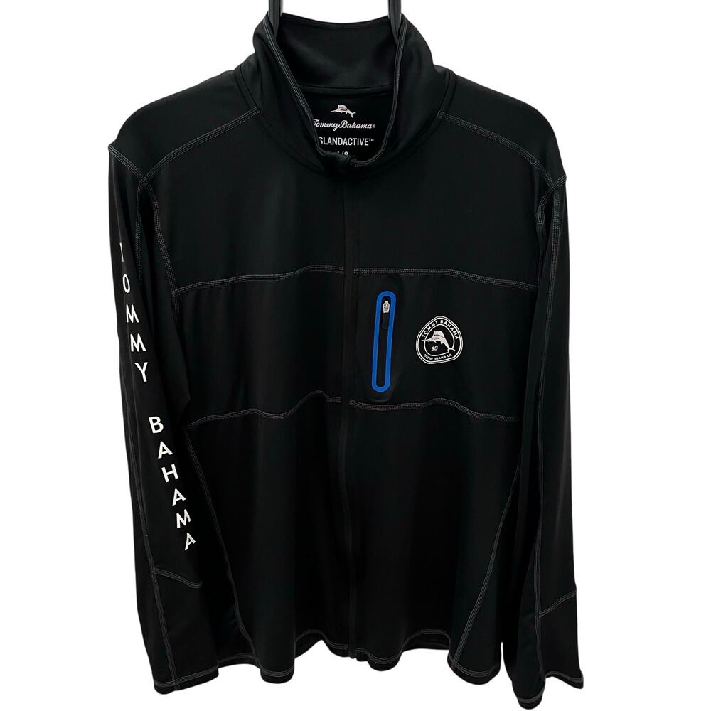 Tommy Bahama Men’s MD Island Active Kakoa Beach Full Zip Spellout UPF 30 ~ Black
